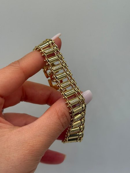 Zirkon Detaylı Xuping VIP Çelik 14K Altın Renk Geniş Zincir Kadın Bileklik