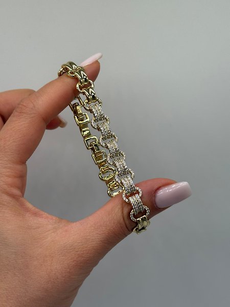 Zirkon Detaylı Xuping VIP Çelik 14K Altın Renk Geniş Form Kadın Bileklik