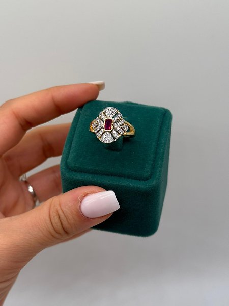 Xuping Kırmızı Taşlı Vintage Yüzük