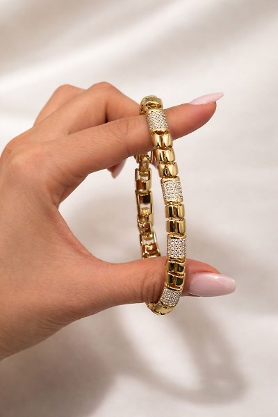 XUPİNG VIP Çelik Çoklu Zirkon Detaylı Modern Zincir Bileklik – 14K Altın Renk