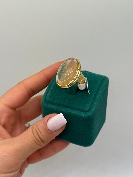 Vintage Cam Detaylı Oval Yüzük