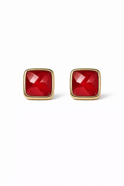 Ruby Kırmızı Geometrik Taşlı Kadın Küpe