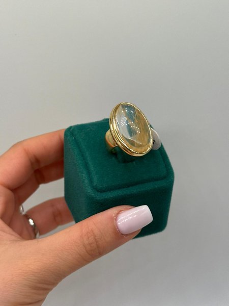 Vintage Cam Detaylı Oval Yüzük