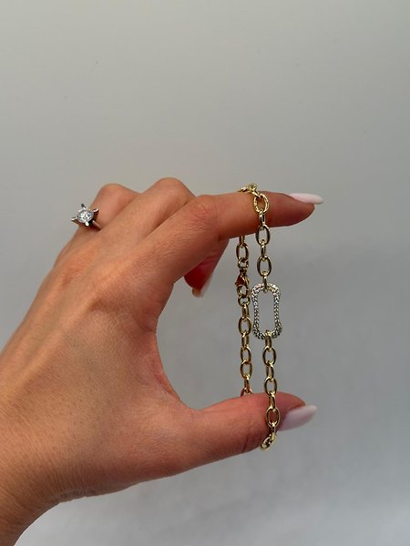 Orta Taşlı Oval Form Zirkon Detaylı Xuping VIP Çelik 14K Altın Renk Kadın Bileklik