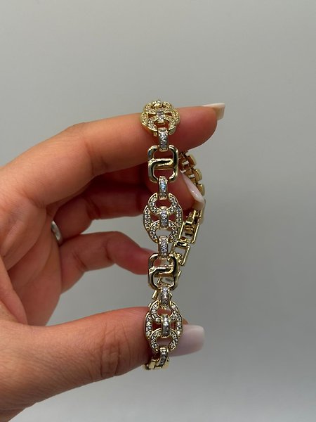 Zirkon Detaylı Geometrik Zincir Xuping VIP Çelik 14K Altın Renk Kadın Bileklik
