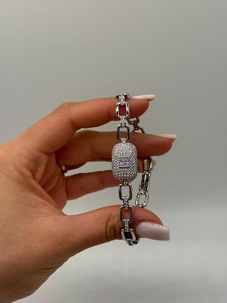XUPİNG Baget Zirkon Merkezli VIP Çelik Bileklik – Gümüş Renk