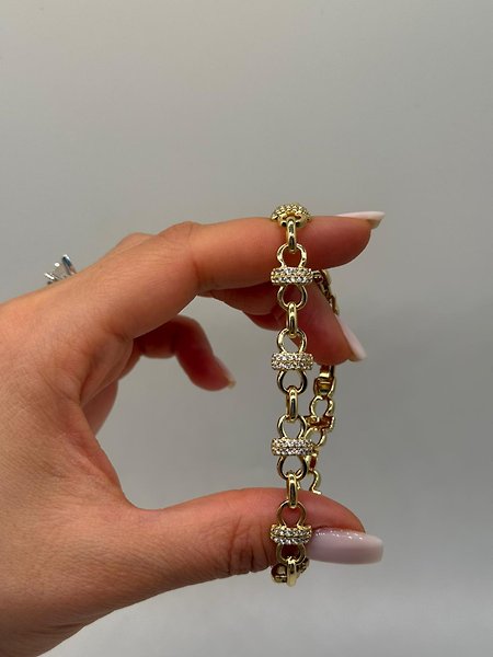 Taşlı Halka Detaylı Xuping VIP Çelik 14K Altın Renk Kadın Bileklik