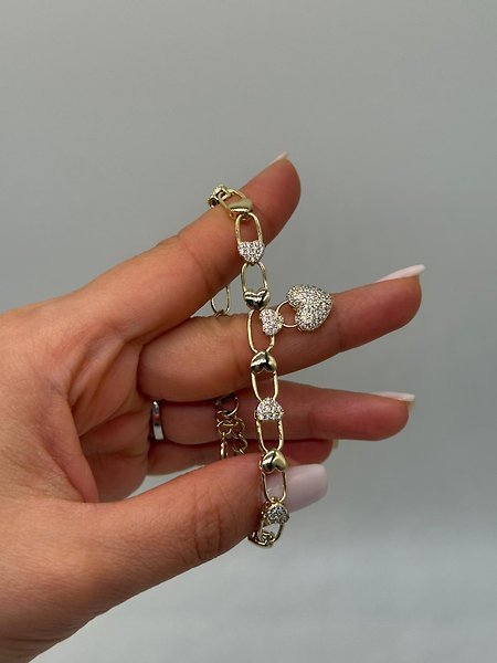 Kalp Charm Detaylı Zirkon Taşlı Xuping VIP Çelik 14K Altın Renk Kadın Bileklik