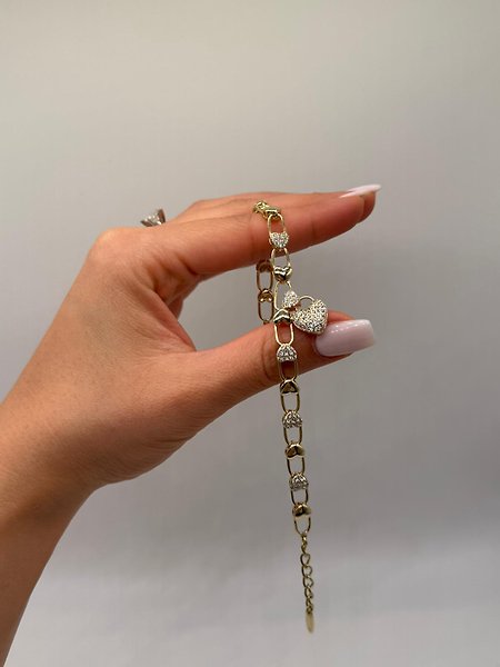 Kalp Charm Detaylı Zirkon Taşlı Xuping VIP Çelik 14K Altın Renk Kadın Bileklik