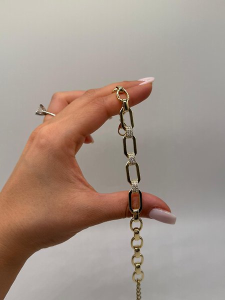 Dikdörtgen Halkalı Zirkon Detaylı Xuping VIP Çelik 14K Altın Renk Kadın Bileklik